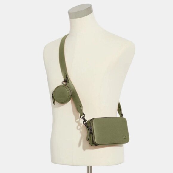 Coach Charter Slim Crossbody Bag Moss Pebbled Leather Round Pouch CC070 Small - Picture 5 of 12